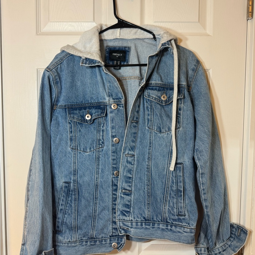 Forever 21 Men’s Denim Jacket with Gray Hoodie (Size XS)